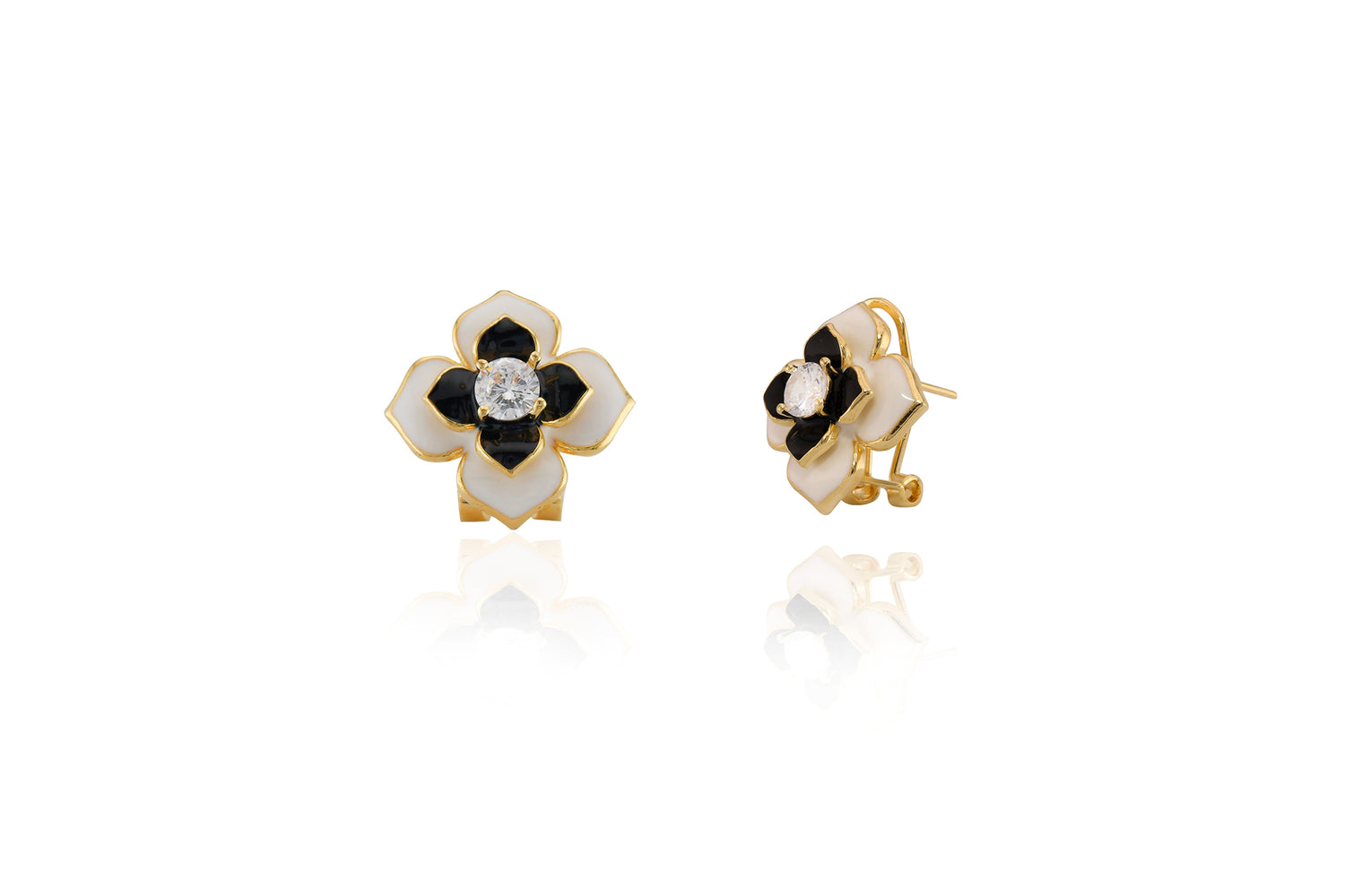 Earrings Black & White Flowers